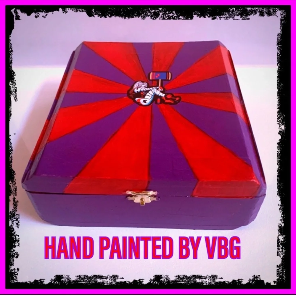 New Harley Quinn Red Purple Hand Painted Jewelry Cigar Box